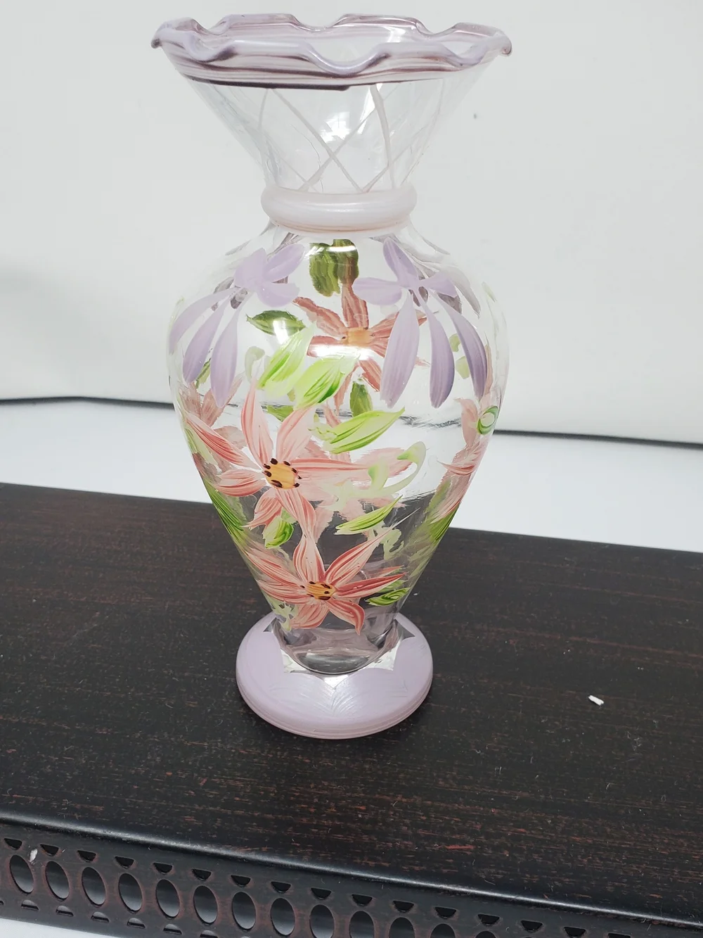 Hand-Painted Glass Vase with Blue Butterfly Motif